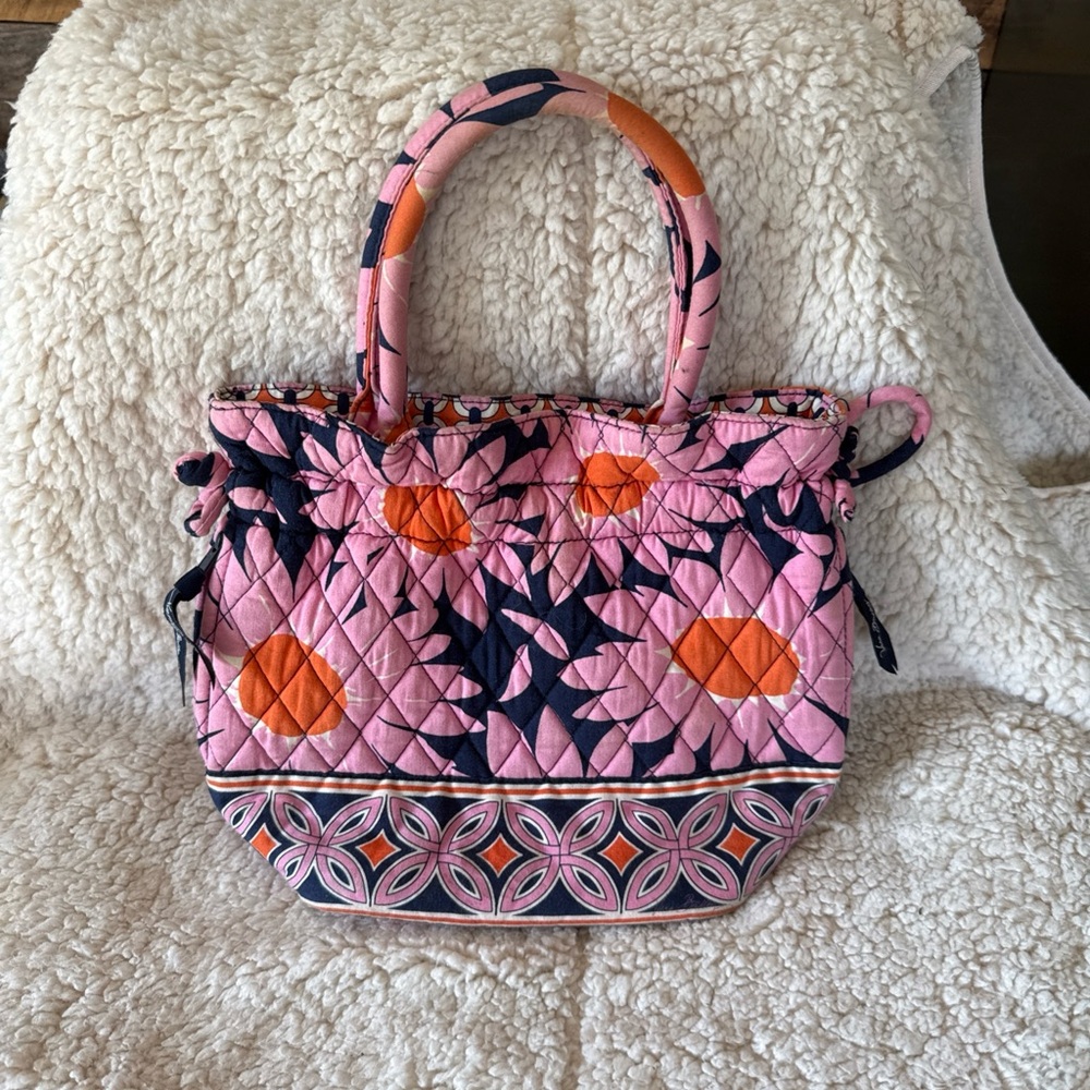 Vera Bradley Emma loves me Pink and Orange patterned Quilted drawstring handbag